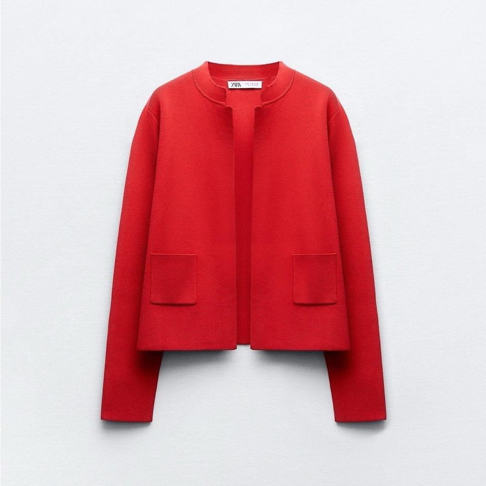 Zara Open Knit Blazer Red M NWT